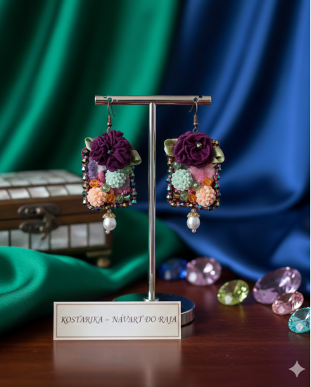 Šité dizajnové náušnice "Kostarika - návrat do raja"